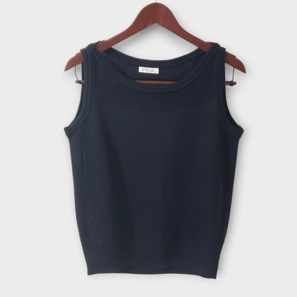 Derek Lam 10 Crosby Linen Blend Knit Sleeveless Tank Top Navy Blue US Medium
